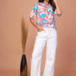 Stylish Casual Cotton Shirt Top for Women – Abstract Floral Print, Half Sleeves, Collar Neck