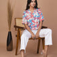Stylish Casual Cotton Shirt Top for Women – Abstract Floral Print, Half Sleeves, Collar Neck