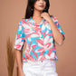 Stylish Casual Cotton Shirt Top for Women – Abstract Floral Print, Half Sleeves, Collar Neck